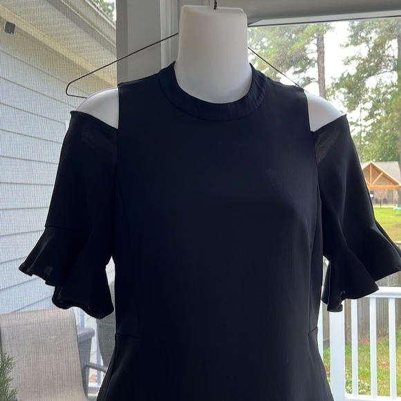 Rebecca Taylor ruffle cold shoulder Little Black Dress - Picture 3 of 5